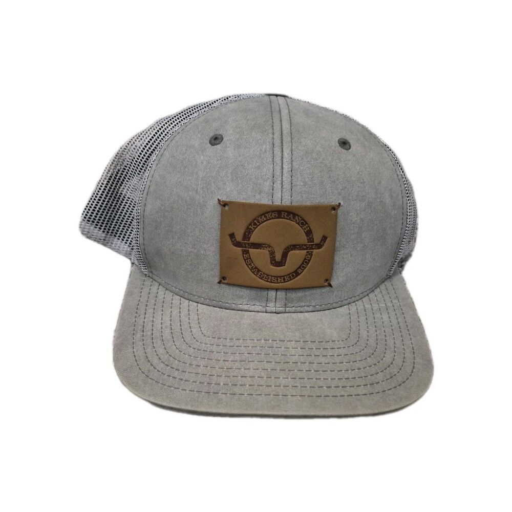 Kimes Ranch Gray Trucker Hat Cap Logo Leather Patch Cowboy Western